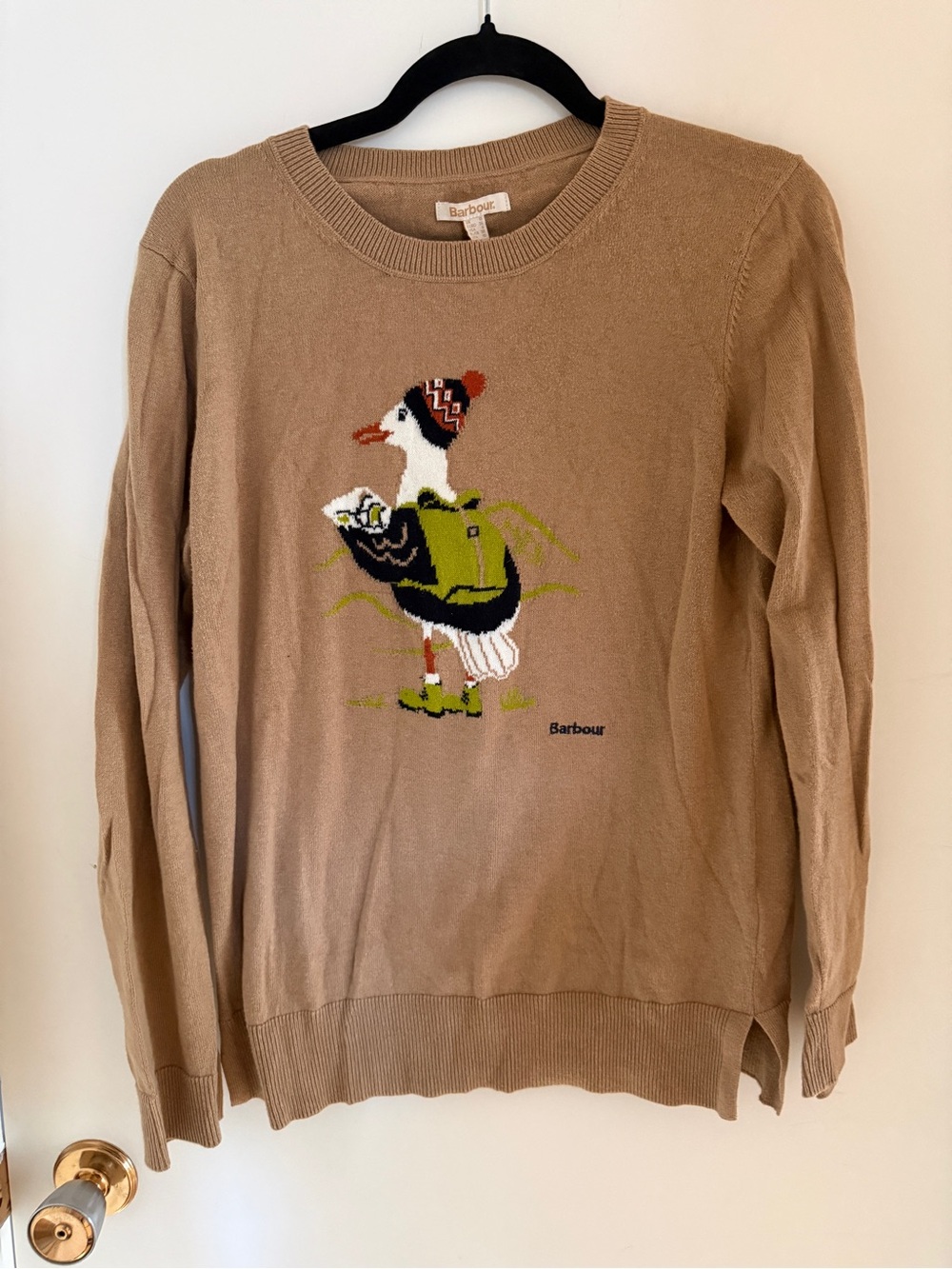 Barbour Camel Duck Sweater UK 10 US 6 Novelty Bird Knit British Countryside